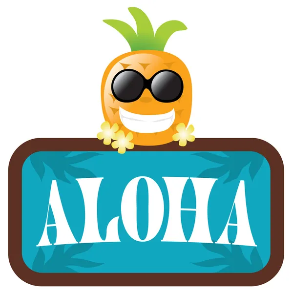 Hawaiian Pineapple with Aloha Sign - Stok Vektor
