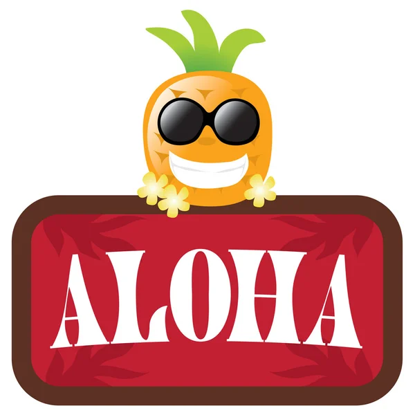 Hawaiian Pineapple with Aloha Sign - Stok Vektor