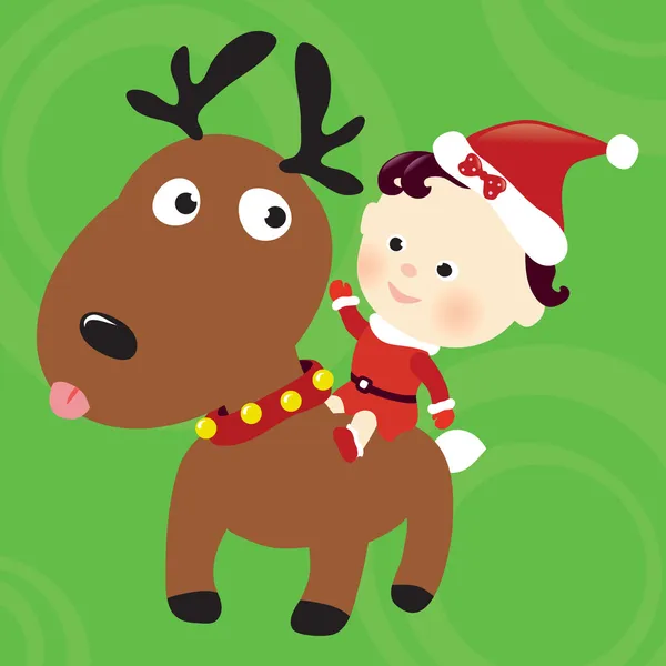 Christmas renar och barn — Stock vektor