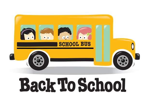 Tillbaka till skolan buss med barn — Stock vektor