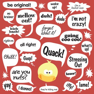 Various phrases in comic bubbles clipart