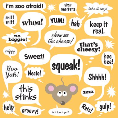 Various phrases in comic bubbles clipart