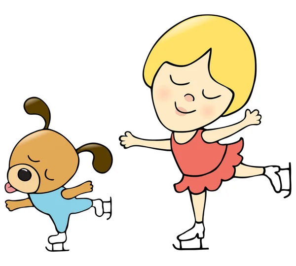Fille et chien patinage — Image vectorielle