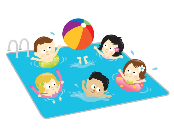 Niños divirtiéndose en la piscina — Vector de stock