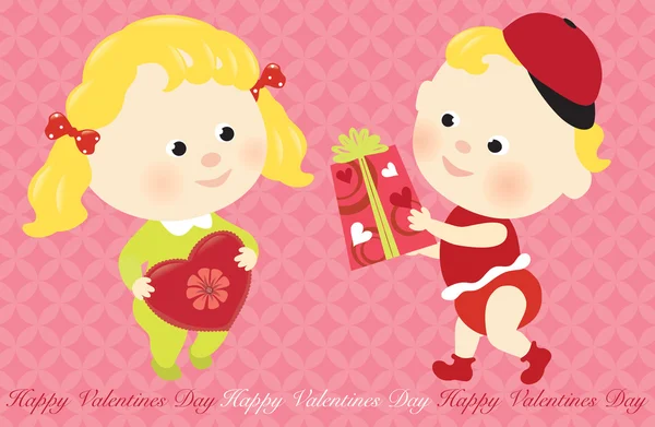 Valentine děti drží dárky — Stockový vektor