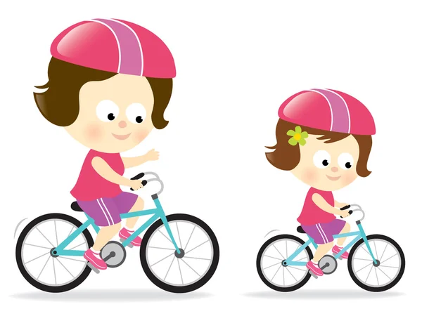 Mère et fille vélo — Image vectorielle