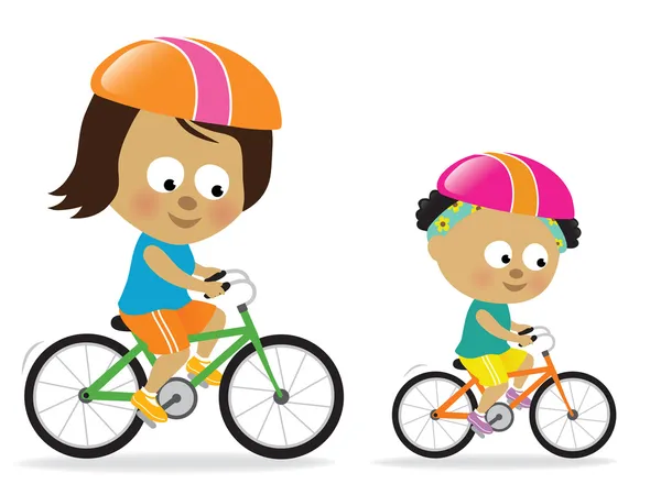 Anne ve kız 2 bisikleti — Stok Vektör