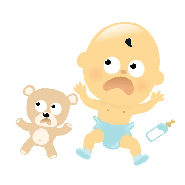Bébé effrayé et ours en peluche — Image vectorielle
