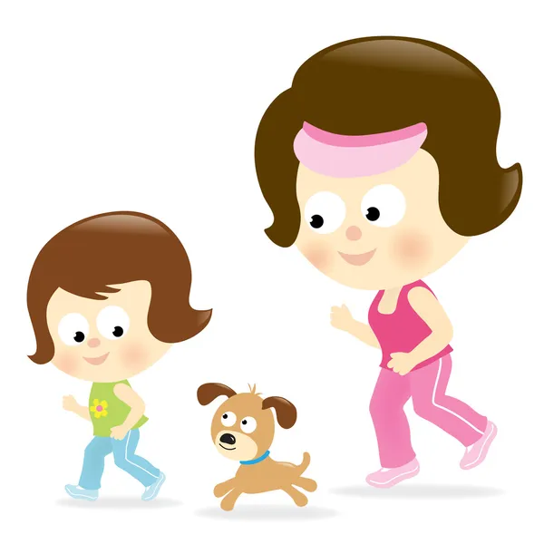 母と娘のジョギング — ストックベクタ