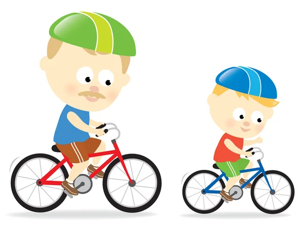 Padre e hijo en bicicleta — Vector de stock