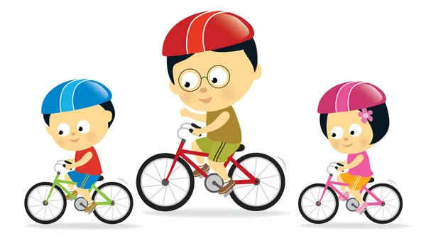 Ο πατέρας και τα παιδιά ποδηλασία (Ασιάτης) — Διανυσματικό Αρχείο