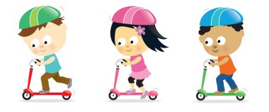 Kids on scooters clipart