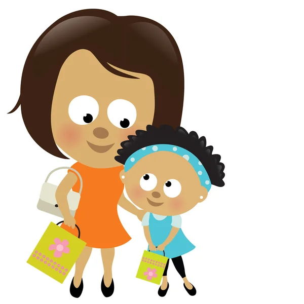 Anne ve kızı (Afrikalı-Amerikalı alışveriş) — Stok Vektör