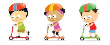Kids on scooters 2 clipart