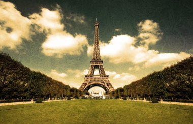 Grungy Eiffel tower postcard clipart