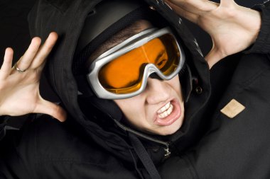 Snowboarding boy reacting on accident clipart