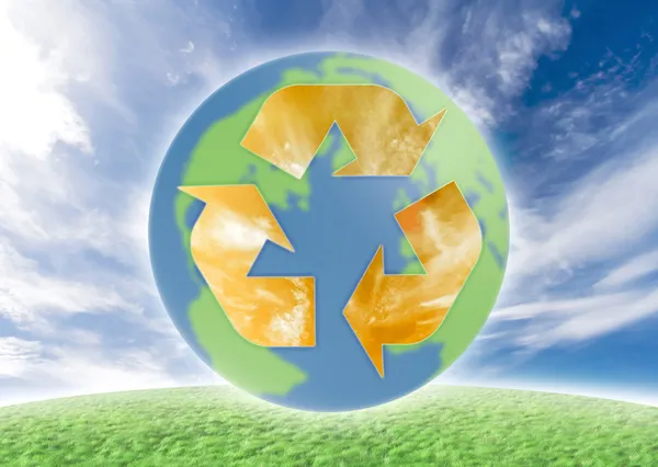 Ecology symbol over earth. — Stock Photo, Image