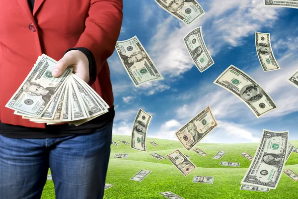 Money falling from the sky — Stock Photo, Image