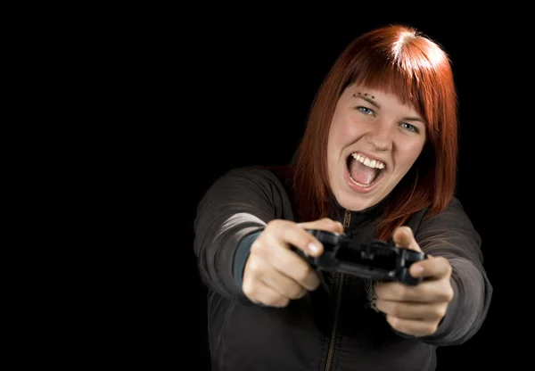 Dívka si hraje videohry. — Stock fotografie
