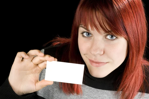Chica sosteniendo una tarjeta en blanco —  Fotos de Stock