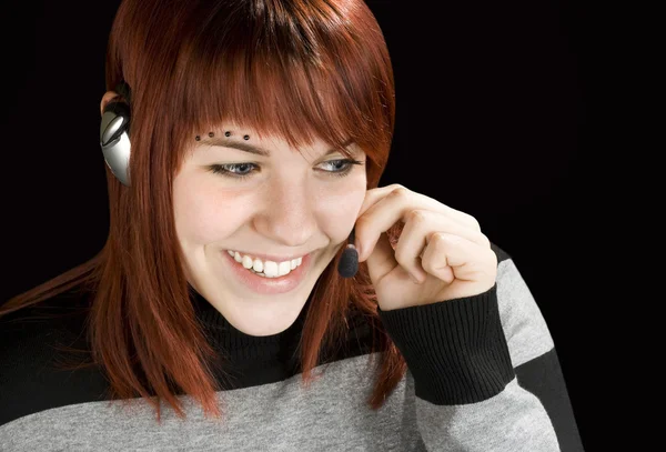Smiling call center redhead — Stock Photo, Image