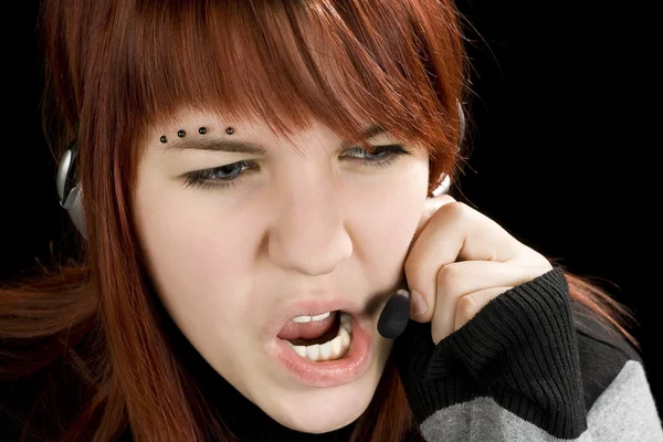 Unhelpful call center girl — Stock Photo, Image