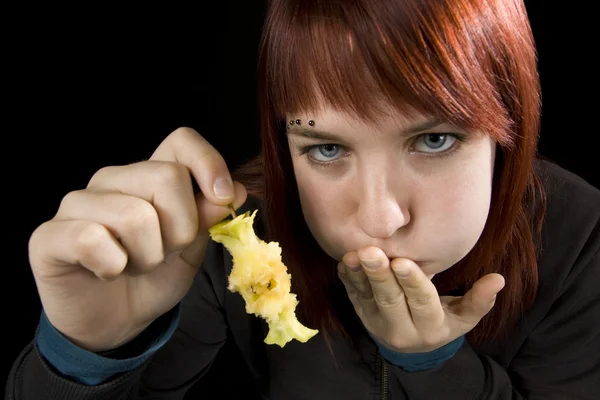 Meisje volledige na eeating een heerlijke appel — Stockfoto