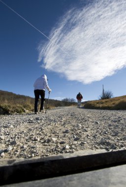 bir çift bir dağda hiking