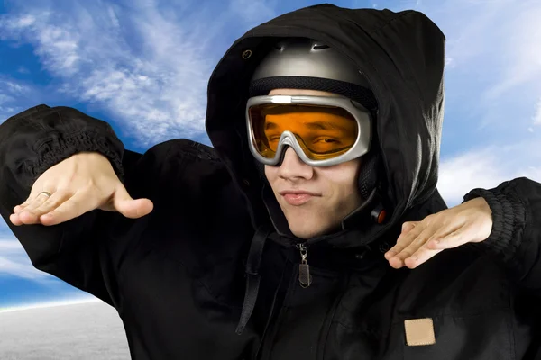 Ironic boy snowboarding — Stock Photo, Image