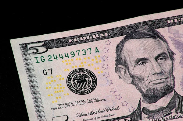 Fem dollar bill — Stockfoto
