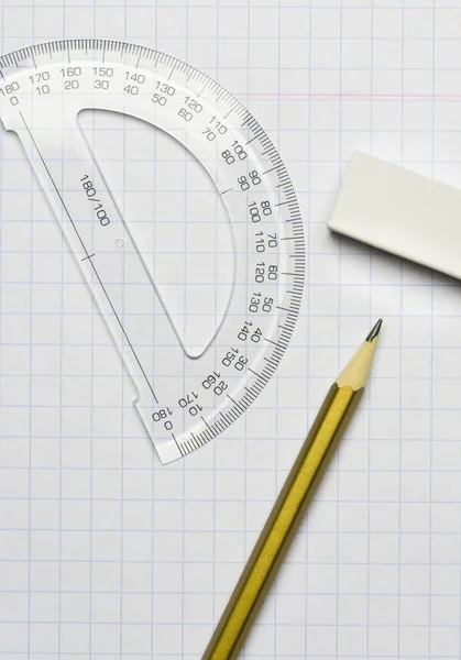 A pencil, an eraser and a ruler — Stock Photo, Image