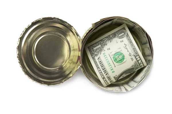 Canned dollars — Stock Photo, Image
