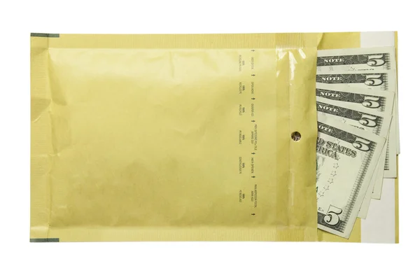 Dollars dans l'enveloppe avec loupe — Photo