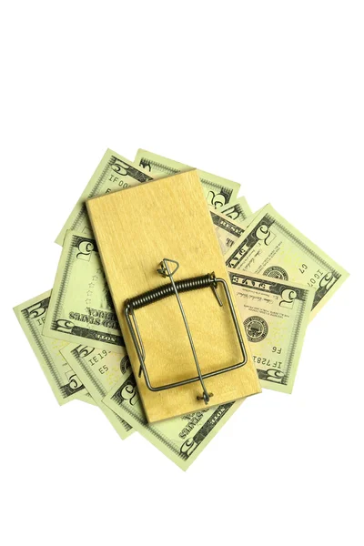 Mousetrap and dollar bills — Stock Photo, Image