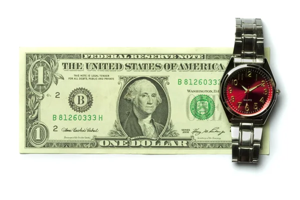 One dollar bill and a watch — Stock Photo, Image