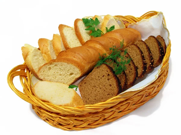 Bread, rye and wheat in a basket. — Stock Photo, Image