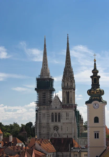 stock image Zagreb cathedral and church tower.