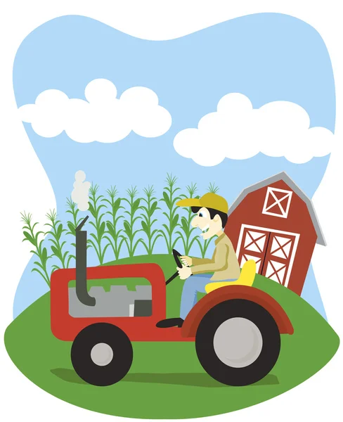 Farmer On A Tractor — Stock Vector