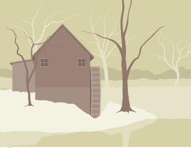 Old Mill Winter Scene clipart