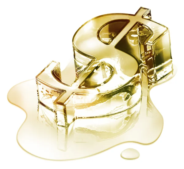 Crisis finance - the dollar symbol in melting gold - fusion — Stock Photo, Image