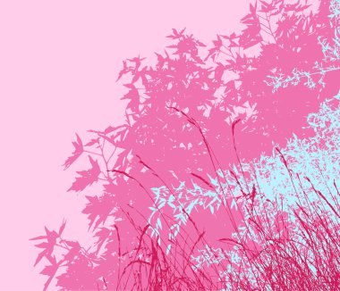 Colored landscape of foliage illustration - pink morning clipart