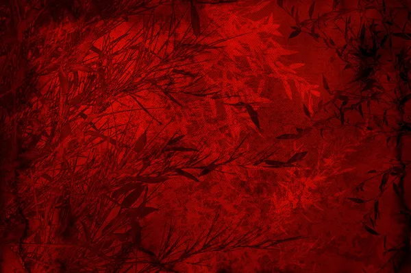 Текстурований червоний фон з листям бамбука - скрапбукінг — стокове фото