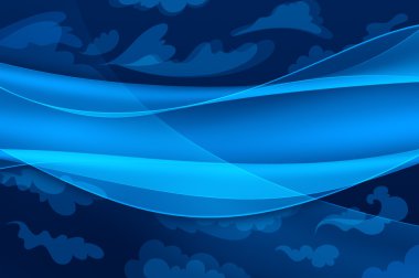 Blue background - abstract waves and stylized clouds clipart