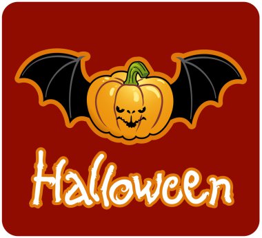 Halloween - a pumpkin head of Jack-O-Lantern with bat's wings clipart