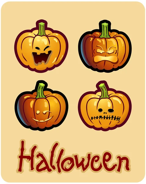 El dibujo de halloween - cuatro cabezas de calabaza en mueca de Jack-O-Lantern —  Fotos de Stock