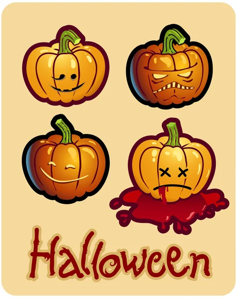 El dibujo de Halloween - cuatro cabezas de calabaza de Jack-O-Lantern —  Fotos de Stock