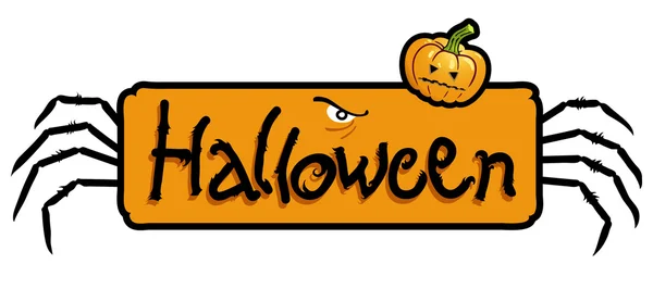 Halloween escalofriante titulación con patas de araña y una cabeza de calabaza —  Fotos de Stock