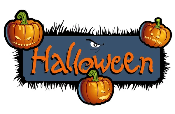 Halloween asustadizo titulación con tres cabezas de calabaza de Jack-O-Lantern —  Fotos de Stock