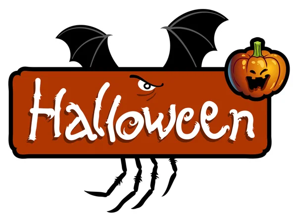 Straszny napisów z skrzydła nietoperza i głowicą dyni Halloween — Zdjęcie stockowe