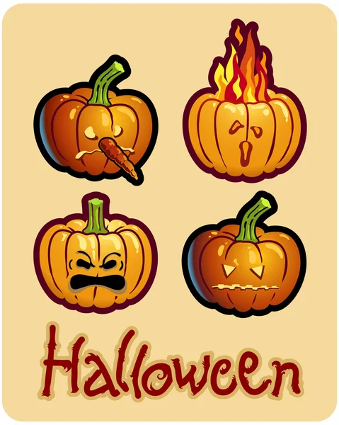 Halloween w rysunku - cztery dyni szefów Jack-O-Lantern — Zdjęcie stockowe